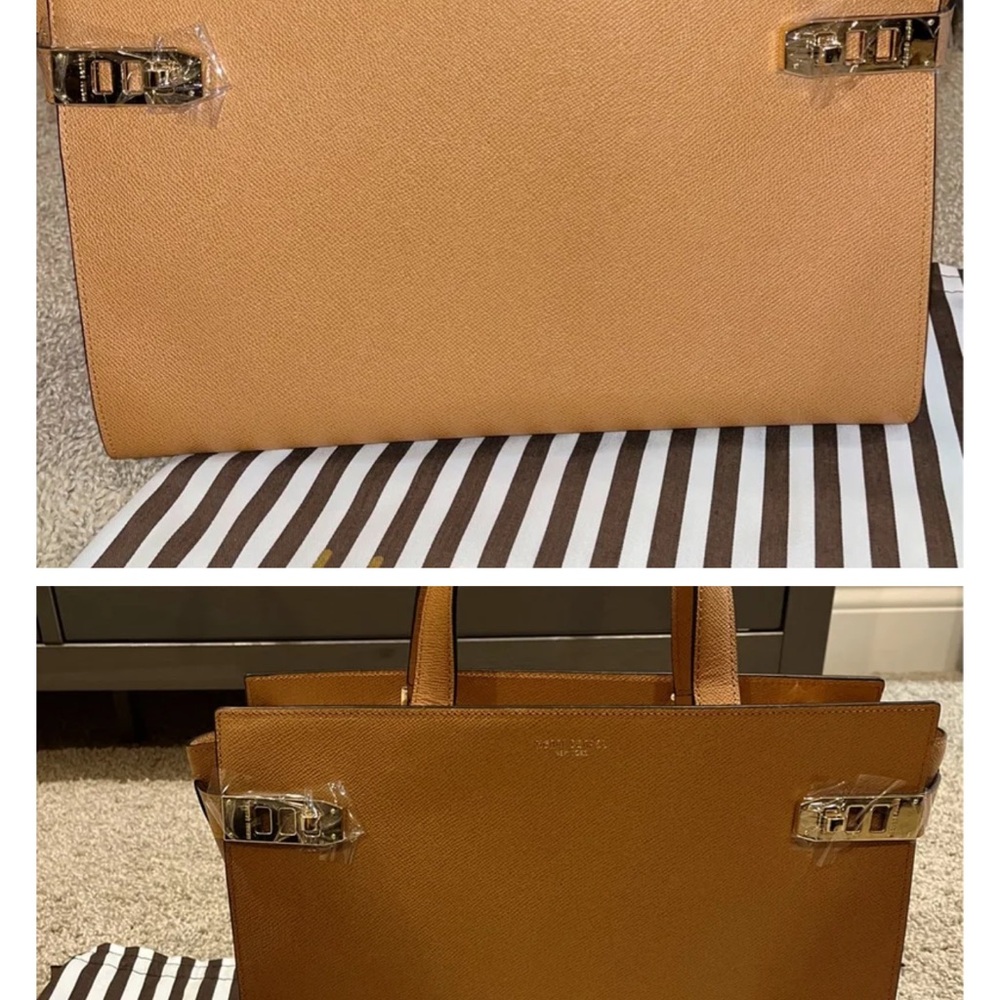 Henri Bendel Tan Satchel Bag with Silver Accents